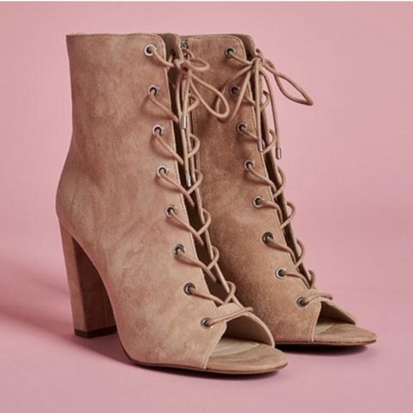 BCBGenerationLace Up Open Toe Genuine Suede Leather Booties